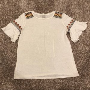 LOFT Embroidered Flowy Sleeve White Top